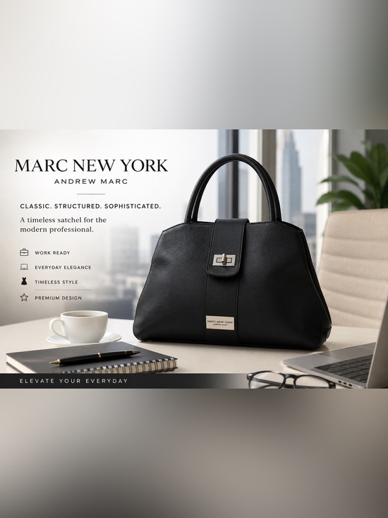 Marc New York Handbags - Marc New York by Andrew Marc Black Structured Satchel Handbag Work Bag